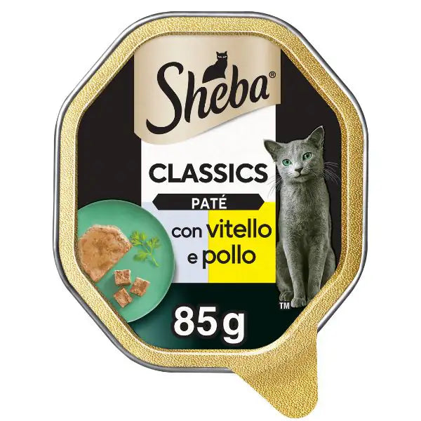 Sheba Patè classics 85gr Vitello e pollo - confezione da 22 pezzi - Cibo umido per gatti - 1° ORDINE? scegli tra BZR5 - BZR20 + 200 pt fedeltà