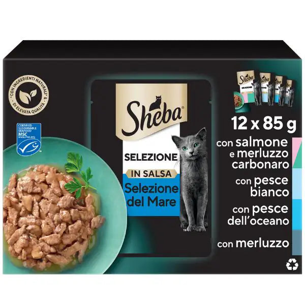 Sheba Selezione in salsa Multipack 12x85 gr Delizie del Mare (scadenza: 25/03/2027) - 1° ORDINE? scegli tra BZR5 - BZR20 + 200 pt fedeltà
