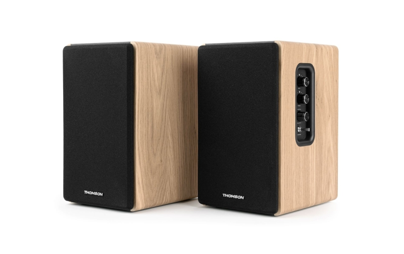Sistema di altoparlanti da scaffale Thomson - Potenza musicale 150 W - Bluetooth - Ingressi ottici USB RCA - Telecomando - Finitura in legno e nero