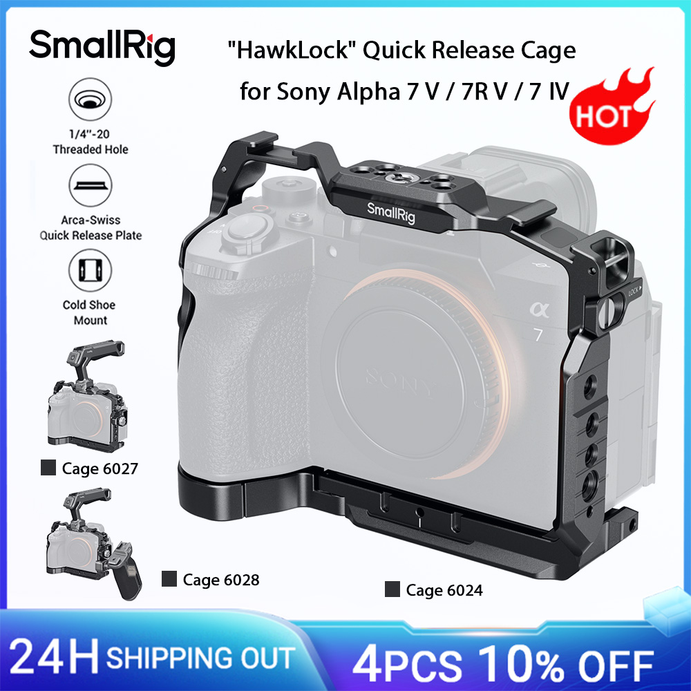 SmallRig A7 V/A7R V "HawkLock" Gabbia a sgancio rapido per Sony Alpha 7 V/7R V/7 IV, con morsetto per cavo Piastra a sgancio rapido Arca-Swiss