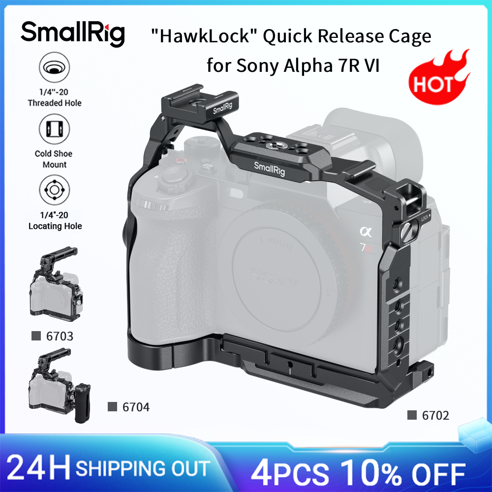 SmallRig A7R VI Gabbia a Sgancio Rapido "HawkLock" per Sony Alpha 7R VI con Attacco a Scatto Freddo Filettato 1/4"-20 per Maniglie e Supporti Monitor 6702