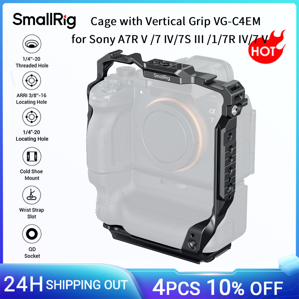 SmallRig Cage per Sony Alpha 7R V / 7 IV / 7S III / 1 / 7R IV / 7 V con Impugnatura Verticale VG-C4EM con Fori Filettati da 1/4"-20 -6114