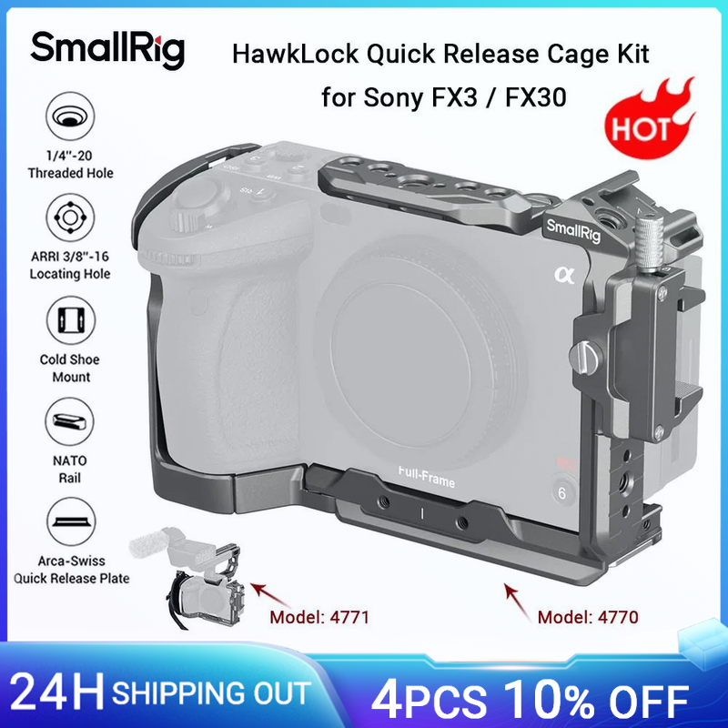 SmallRig FX30 Cage HawkLock Kit gabbia avanzata a sgancio rapido per Sony FX3 / FX30, con morsetto per cavo Scarpa fredda NATO Rail -4770