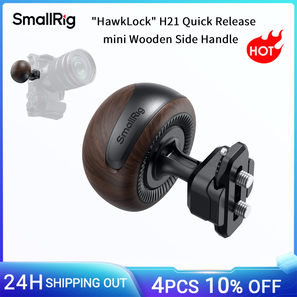 SmallRig "HawkLock" H21 Mini Impugnatura Laterale in Legno a Sgancio Rapido per Gabbie per Monitor Fotografici e Piastre di Montaggio con Binario NATO "HawkLock"