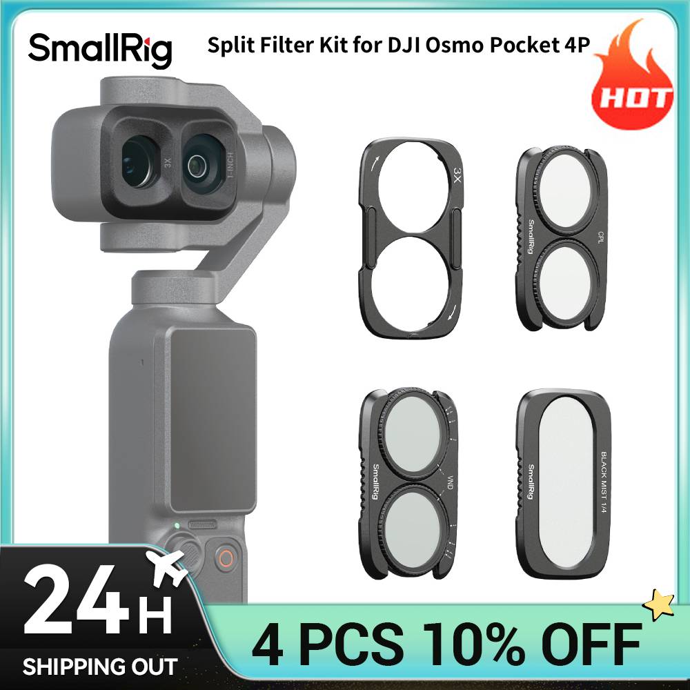 SmallRig Kit Filtri Split 4P per DJI Osmo Pocket 4P con CPL / Diffusione Nera 1/4 / Filtro VND1-5 per Flessibilità Creativa 6477