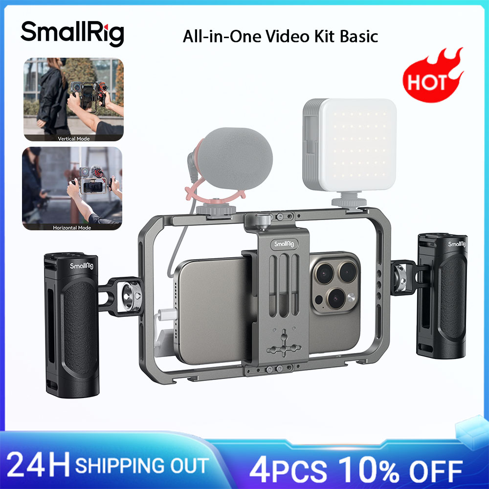 SmallRig Kit video per smartphone con gabbia universale per telefono con maniglie, stabilizzatore per custodia Vlogging per riprese portatili per iPhone -4121