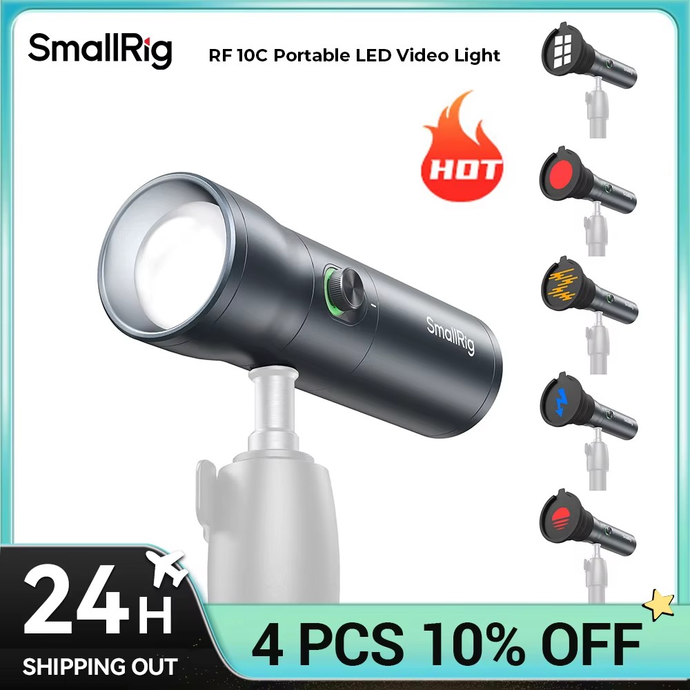 SmallRig Luce LED Video RF 10C Portatile e Focalizzabile, 4 Colori, Mini Spotlight 10W CRI 96 TLCI 98 per Matrimoni, Streaming Live e Video