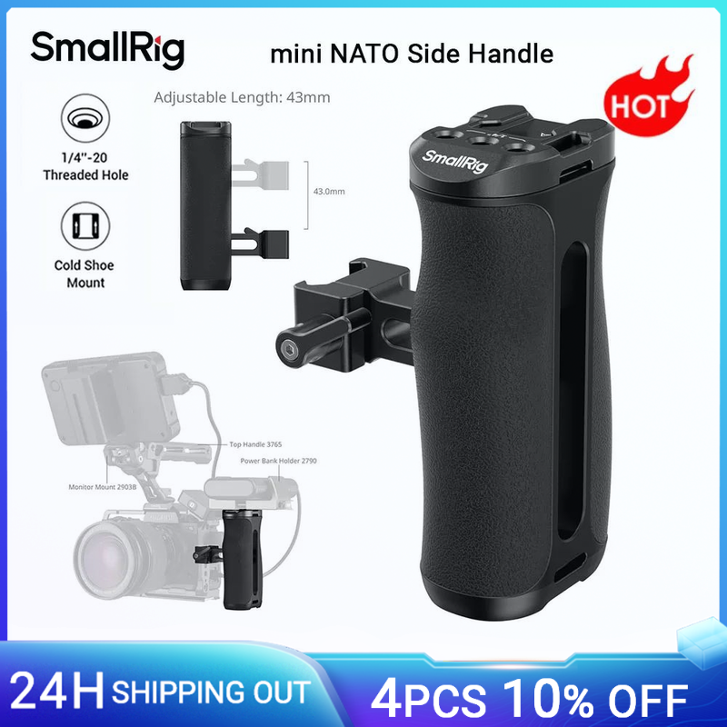 SmallRig Mini Maniglia laterale NATO, Gabbia universale per fotocamera Impugnatura NATO in alluminio, per Sony per Canon per Nikon, con pattino freddo -4840 SmallRig Mini Maniglia laterale NATO, Gabbia universale per fotocamera Impugnatura NATO in alluminio, per Sony per Canon per Nikon, con pattino freddo -4840