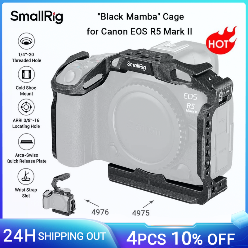SmallRig R5 Mark II Gabbia per fotocamera "Black Mamba" per Canon EOS R5 Mark II, con piastra a sgancio rapido per pattino freddo per tipo Arca -4975