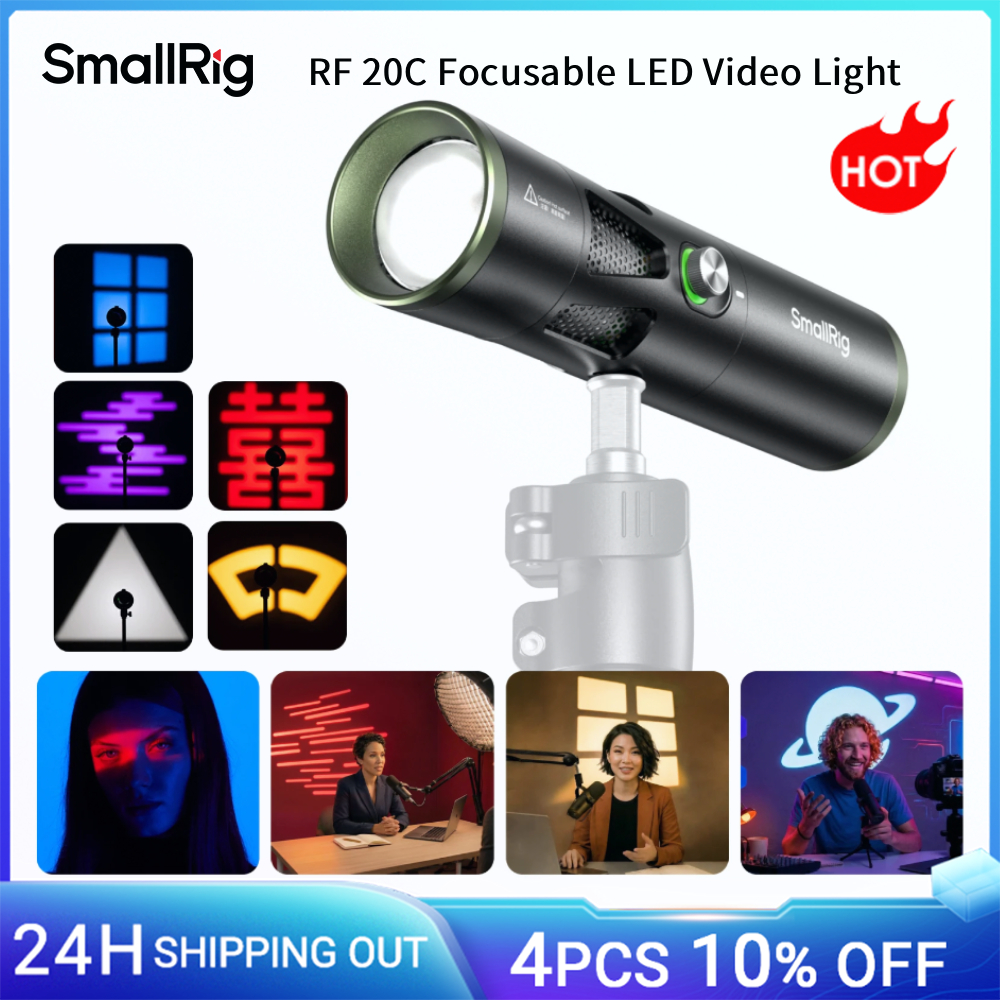 SmallRig RF 20C RGB Torcia LED Portatile per Fotografia 20W Dimmerabile 5 Colori con 20 Filtri Luce a Motivi 10000mAh per Video