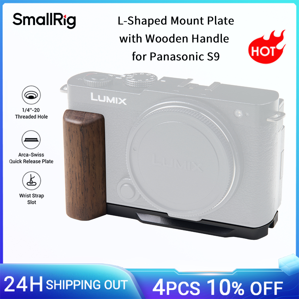SmallRig S9 Piastra di montaggio a forma di L con impugnatura in legno per Panasonic S9, con piastra a sgancio rapido Arca-Swiss per treppiedi -5945