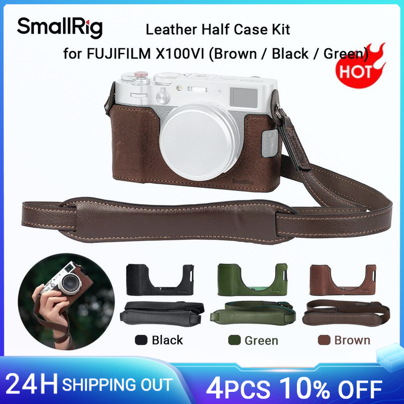 SmallRig X100VI Kit custodia in mezza pelle con tracolla, custodia in mezza pelle per fotocamera in stile retrò per FUJIFILM X100VI 4699