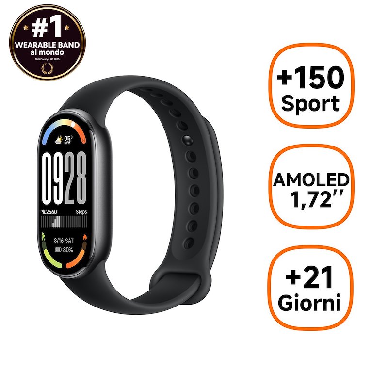 SMARTBAND XIAOMI Smart Band 10 , Durata batteria 504 h, Touchscreen, Compatibile con iOS, Android, Midnight Black