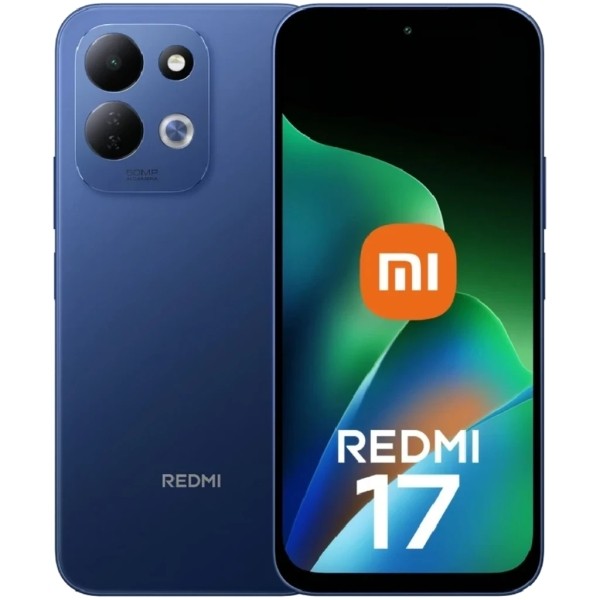 Smartphone Xiaomi Redmi 17 5G con schermo da 699 4 GB di RAM 256 GB di memoria interna fotocamera principale da 50 MP batteria da 7700 mAh e colore blu.