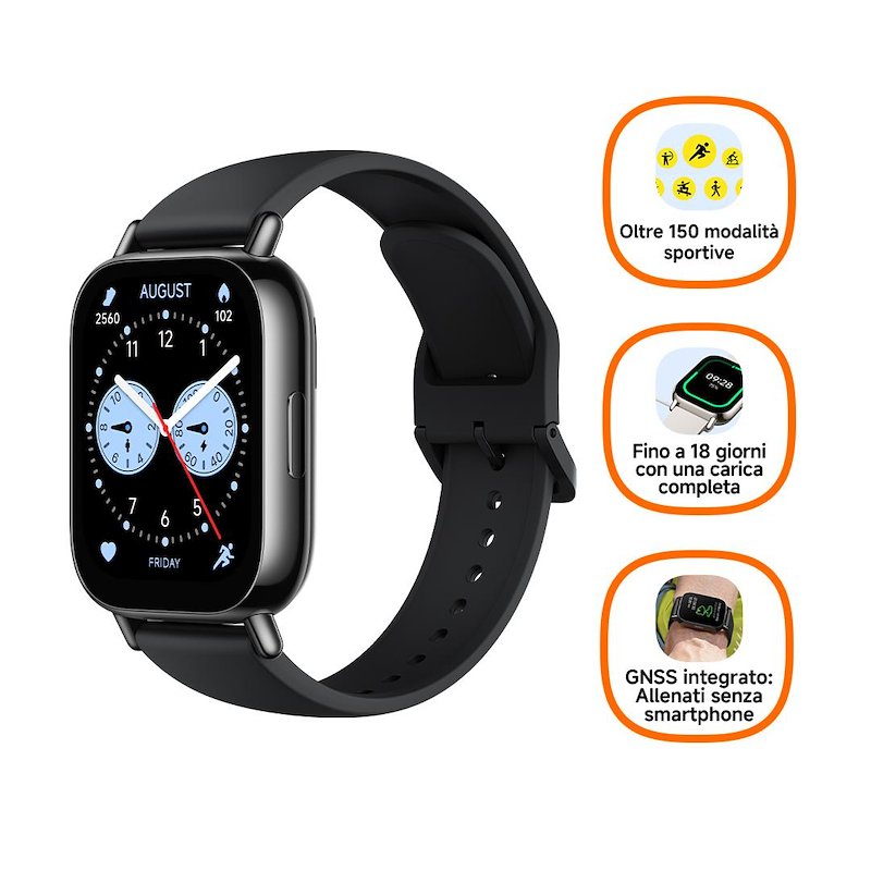 SMARTWATCH XIAOMI Redmi Watch 5 Lite , Display da 2 ", Touchscreen, 0,024 GB, Bluetooth 5.3, Modulo GPS integrato, Waterproof, Black