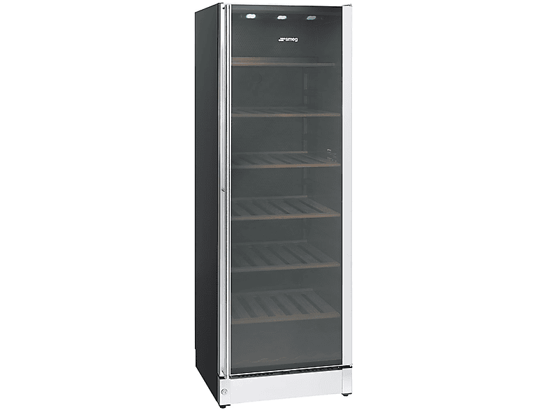 SMEG SCV115G CANTINETTA, 197 bottiglie, 6 ripiani, dimensoni: L 59,5 cm, A 185 P temperatura massima 22 °C, minima 5 Inox, classe G