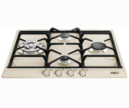 SMEG SR764PO PIANO COTTURA GAS, 4 zone di cottura, dimensioni: L 60 cm, P 50 piano in Smaltato, Panna
