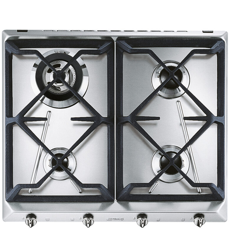 Smeg Srv564gh3 Piano Cottura Gas 60 Cm 4 Fuochi Griglie In Ghisa Accensione Automatica Colore Acciaio Inox
