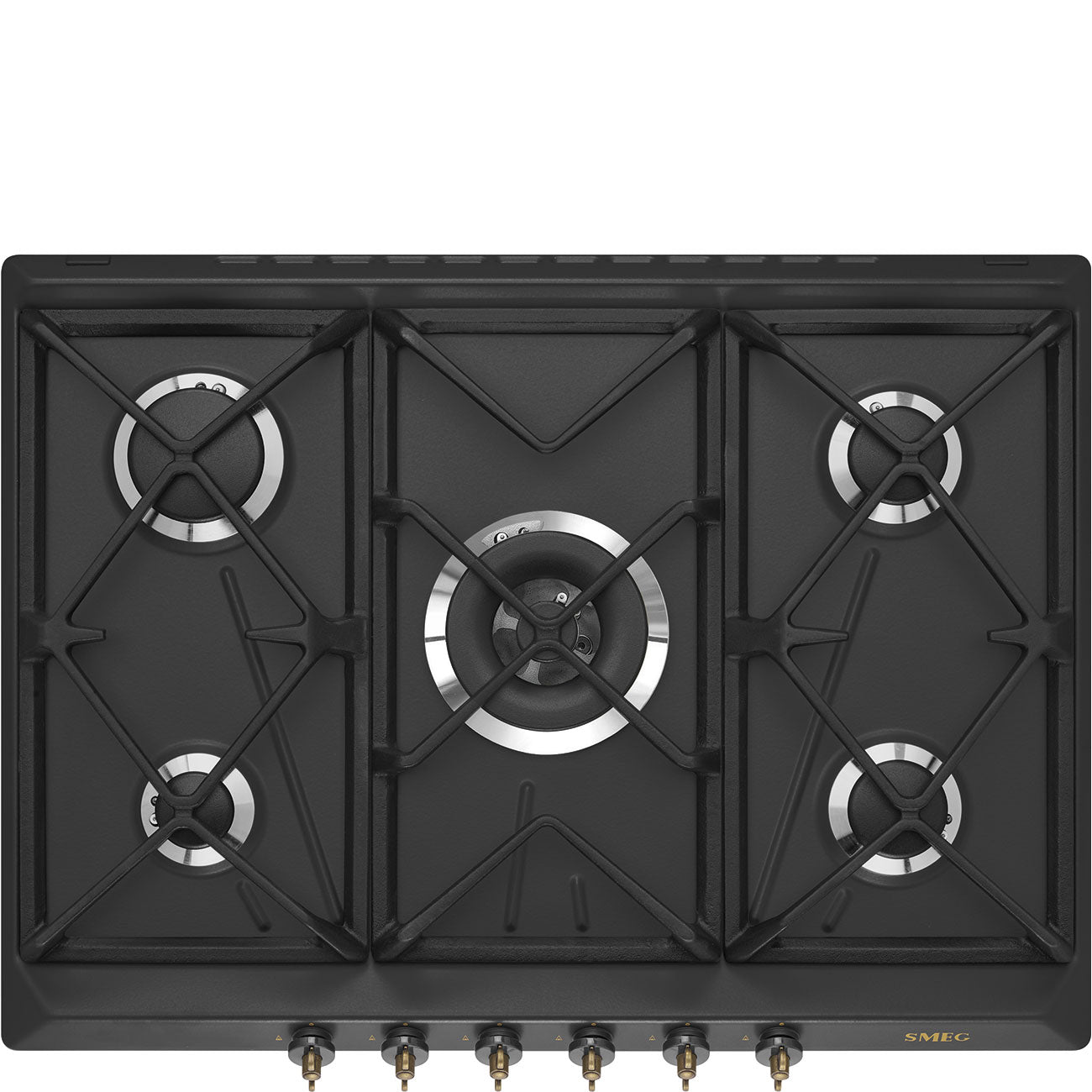 SMEG SRV876AOGH PIANO COTTURA GAS, 5 zone di cottura, dimensioni: L 68,5 cm, P 50 piano in Smaltato, Antracite