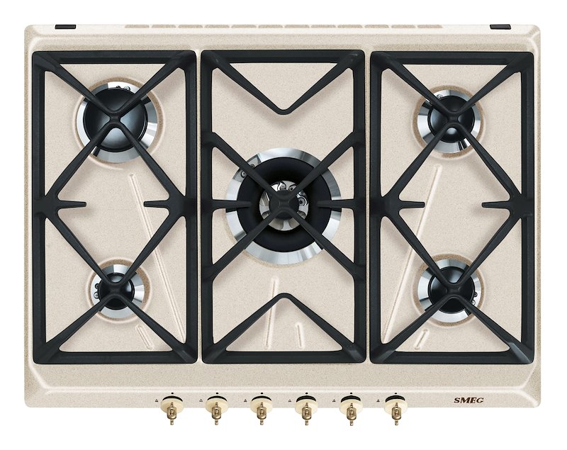 SMEG SRV876AVOGH2 PIANO COTTURA GAS, 5 zone di cottura, dimensioni: L 68,5 cm, P 50 piano in Smaltato, Avena