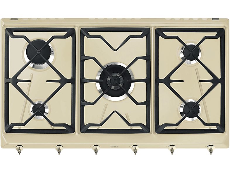 SMEG SRV896POGH PIANO COTTURA GAS, 5 zone di cottura, dimensioni: L 88,5 cm, P 50 piano in Smaltato, Panna