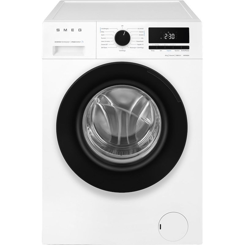 SMEG W3C062A LAVATRICE, Caricamento frontale, 6 kg, 15 programmi, Profondità 45,5 cm, Giri 1400 rpm, Bianco, livello rumorosità centrifuga 74 dB(A), Classe A