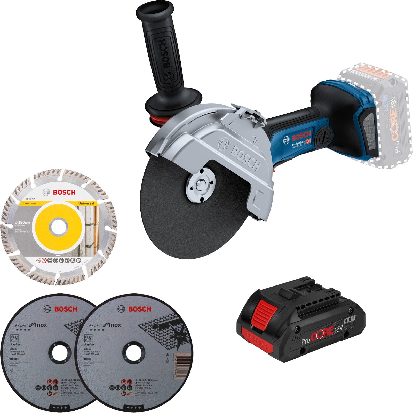 Smerigliatrice Angolare A Batteria Bosch Gws 18v-180 Pc Ø 180 Mm / 1x 4,0 Ah Procore Smerigliatrice Angolare A Batteria Bosch Gws 18v-180 Pc Ø 180 Mm / 1x 4,0 Ah Procore