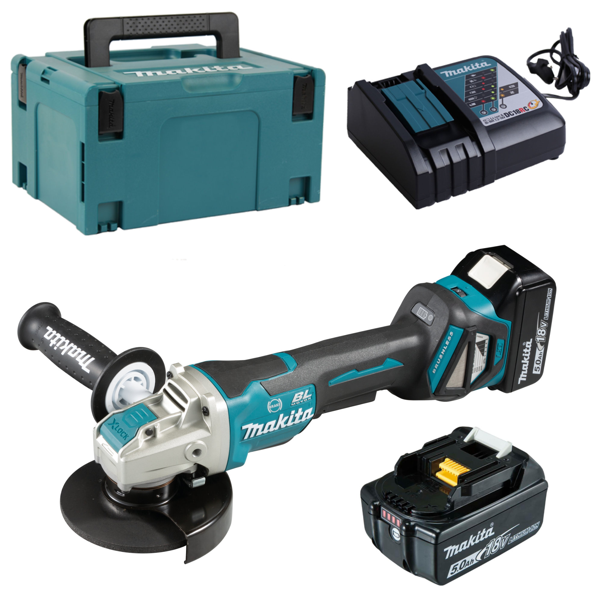 Smerigliatrice Angolare A Batteria Makita 18v Dga519rtj Con 2x 5,0 Ah E Caricabatterie In Makpac Smerigliatrice Angolare A Batteria Makita 18v Dga519rtj Con 2x 5,0 Ah E Caricabatterie In Makpac
