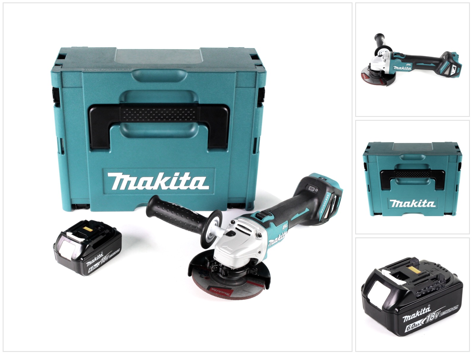 Smerigliatrice Angolare A Batteria Makita Dga 511 G1j 18v 125mm Brushless + 1x Batteria Ricaricabile 6.0ah + Makpac - Senza Caricabatterie