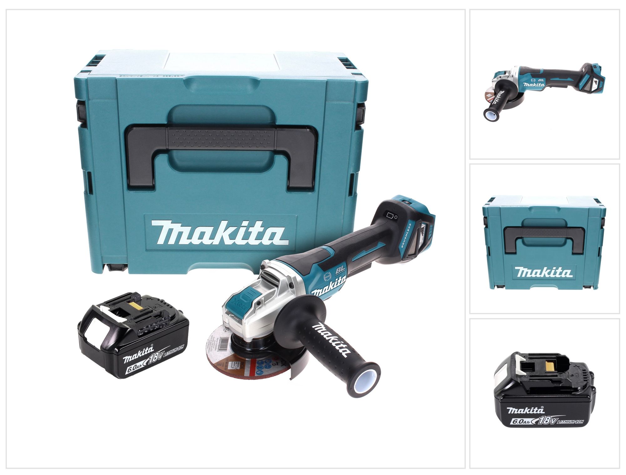 Smerigliatrice Angolare A Batteria Makita Dga 519 G1j 18 V 125 Mm Brushless X-lock + 1x Batteria Da 6,0 Ah + Makpac - Senza Caricabatterie