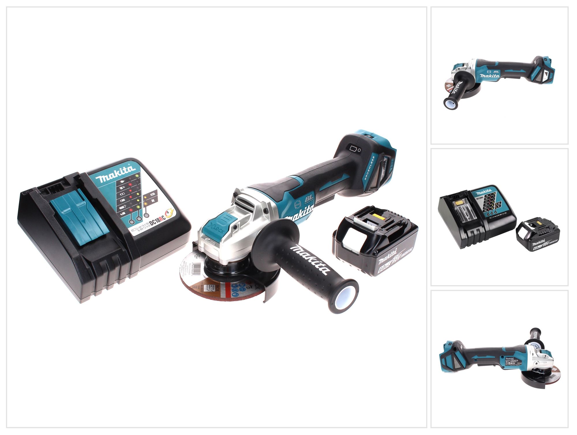 Smerigliatrice Angolare A Batteria Makita Dga 519 Rg1 18 V 125 Mm Brushless X-lock + 1 Batteria Da 6,0 Ah + Caricabatterie