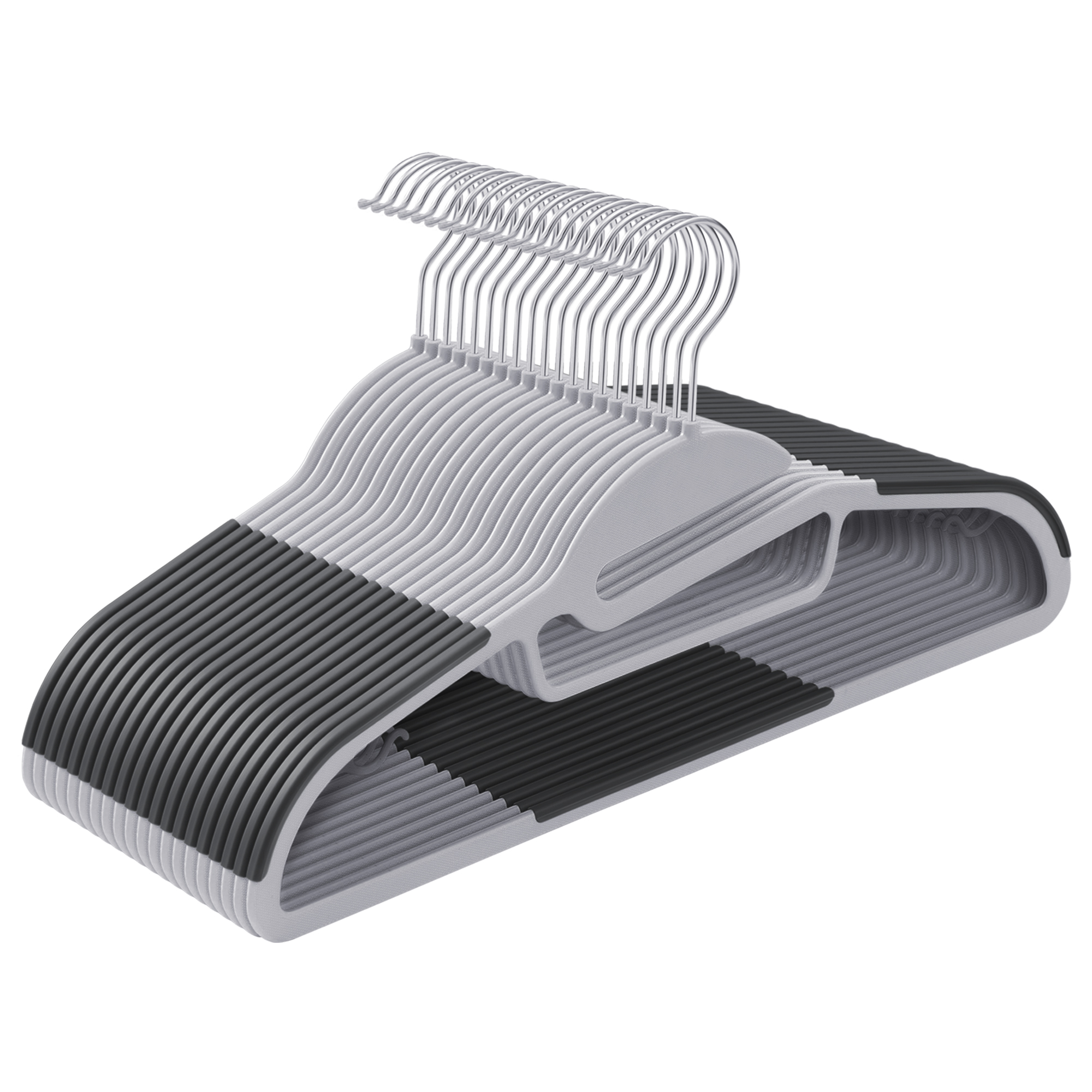 SONGMICS 20 Appendini in Plastica, Apertura a U, Antiscivolo, Salvaspazio, Spessore 0,5 cm, Lunghezza 41,5 cm, Gancio Rotante a 360º, Grigio Chiaro e Grigio Scuro