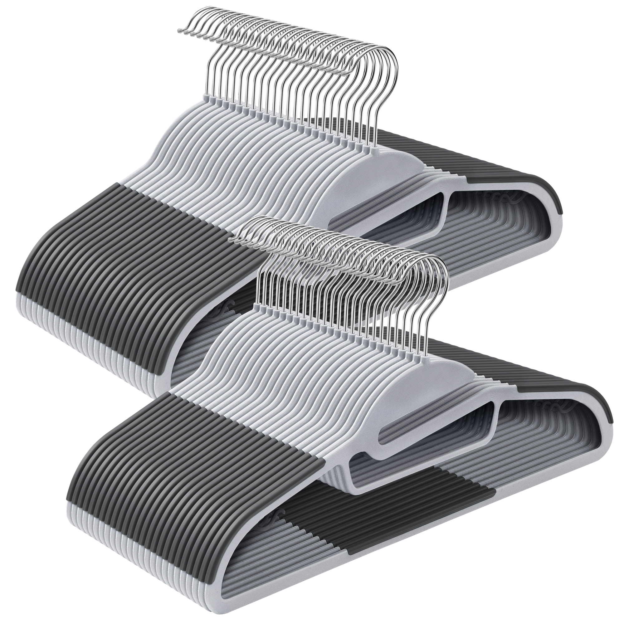 SONGMICS 50 Appendini in Plastica, Apertura a U, Antiscivolo, Salvaspazio, Spessore 0,5 cm, Lunghezza 41,5 cm, Gancio Rotante a 360º, Grigio Chiaro e Grigio Scuro