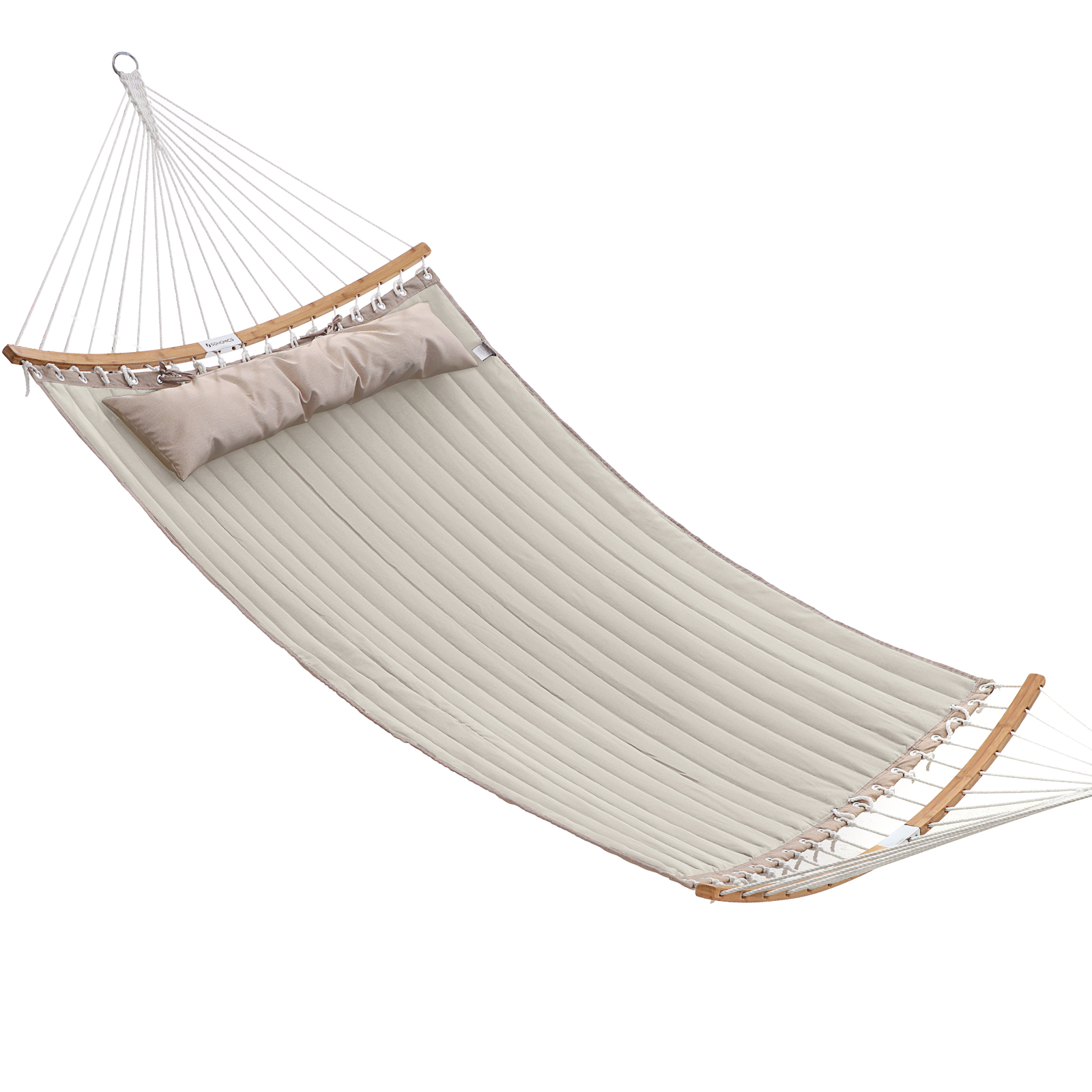 SONGMICS Amaca Doppia Imbottita, Amaca da Giardino con Barre Curve in Bambù Separabili, Amaca da Campeggio con Cuscino, 200 x 140 cm, Portata 225 kg, Crema e Beige/Grigio e Beige/Blu e Beige
