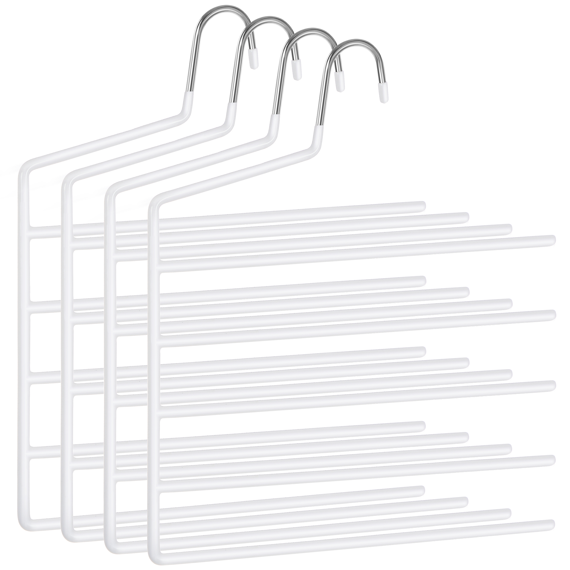SONGMICS Appendi Pantaloni Multipli, Confezione da 4, Appendiabiti Aperto, Salvaspazio, Organizzatore Antiscivolo, Robusto con 5 Barre per Jeans, Asciugamani e Sciarpe, Bianco