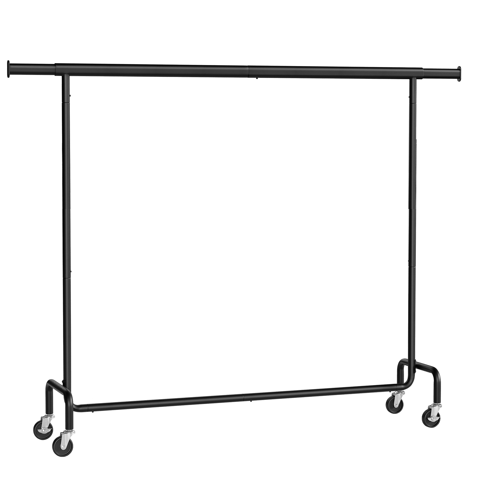 SONGMICS Appendiabiti a Forma di Asino con Ruote, Resistente e Estensibile, Capacità di Carico 110 kg, Dimensioni 45 x (160-200) x 162,9 cm, Facile da Assemblare, Portatile, Nero Opaco/Argento