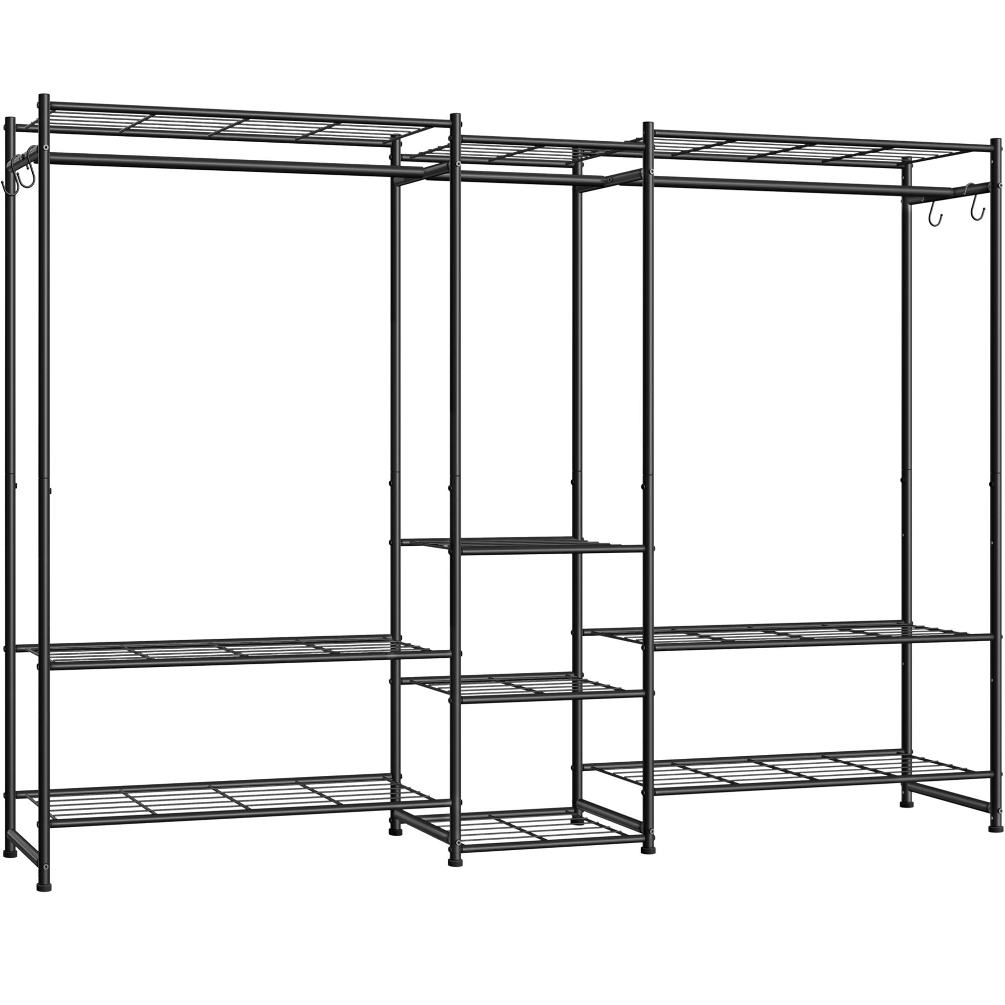 SONGMICS Appendiabiti, Armadio Aperto, Armadio con 10 Ripiani, 3 Barre Appendiabiti, 4 Ganci a S, Metallo, per Camera da Letto, Soggiorno o Ingresso, Nero