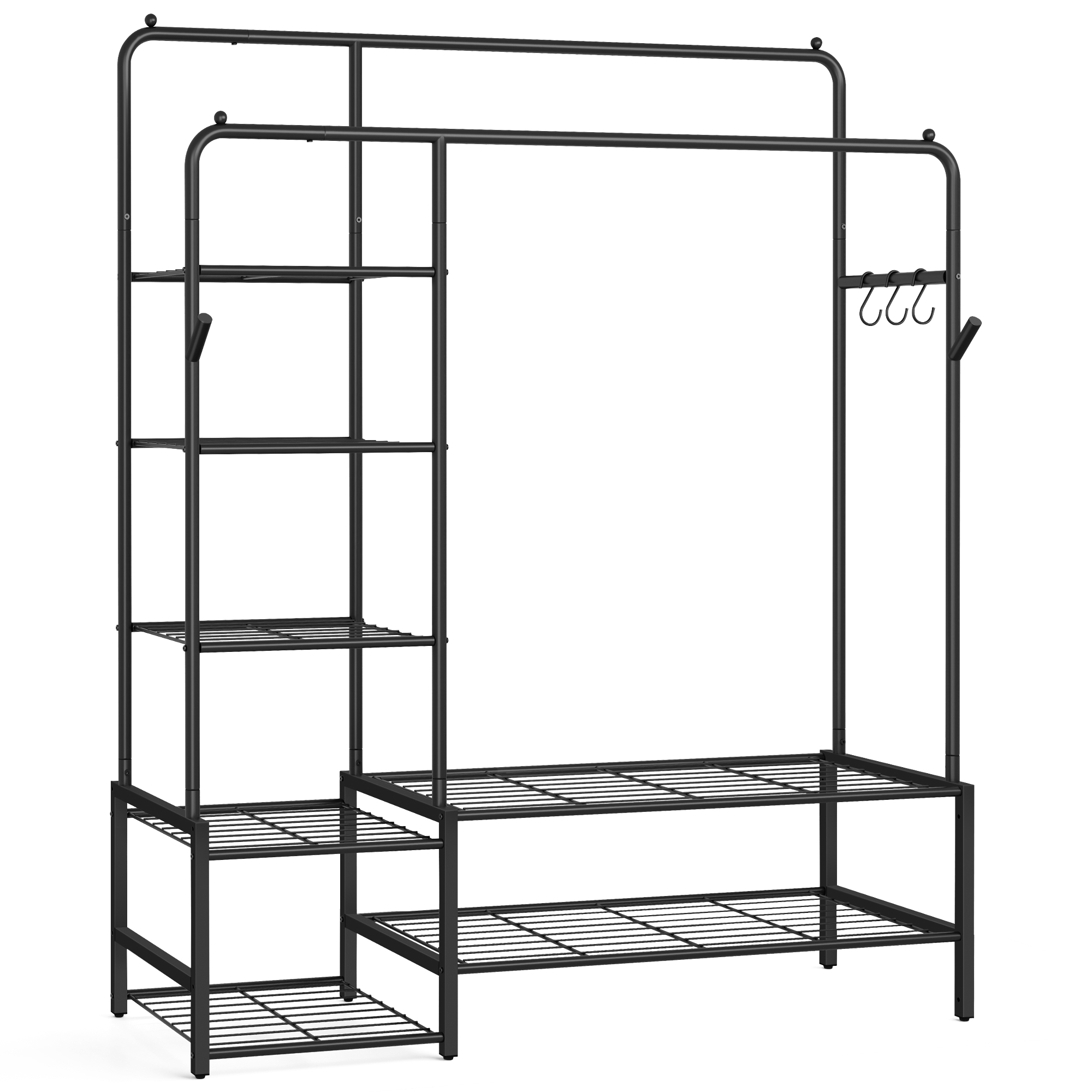 SONGMICS Appendiabiti, Armadio Aperto, con 7 Ripiani, Struttura in Metallo, Barra Appendiabiti, per Camera da Letto, Soggiorno, Ingresso, Nero/Bianco