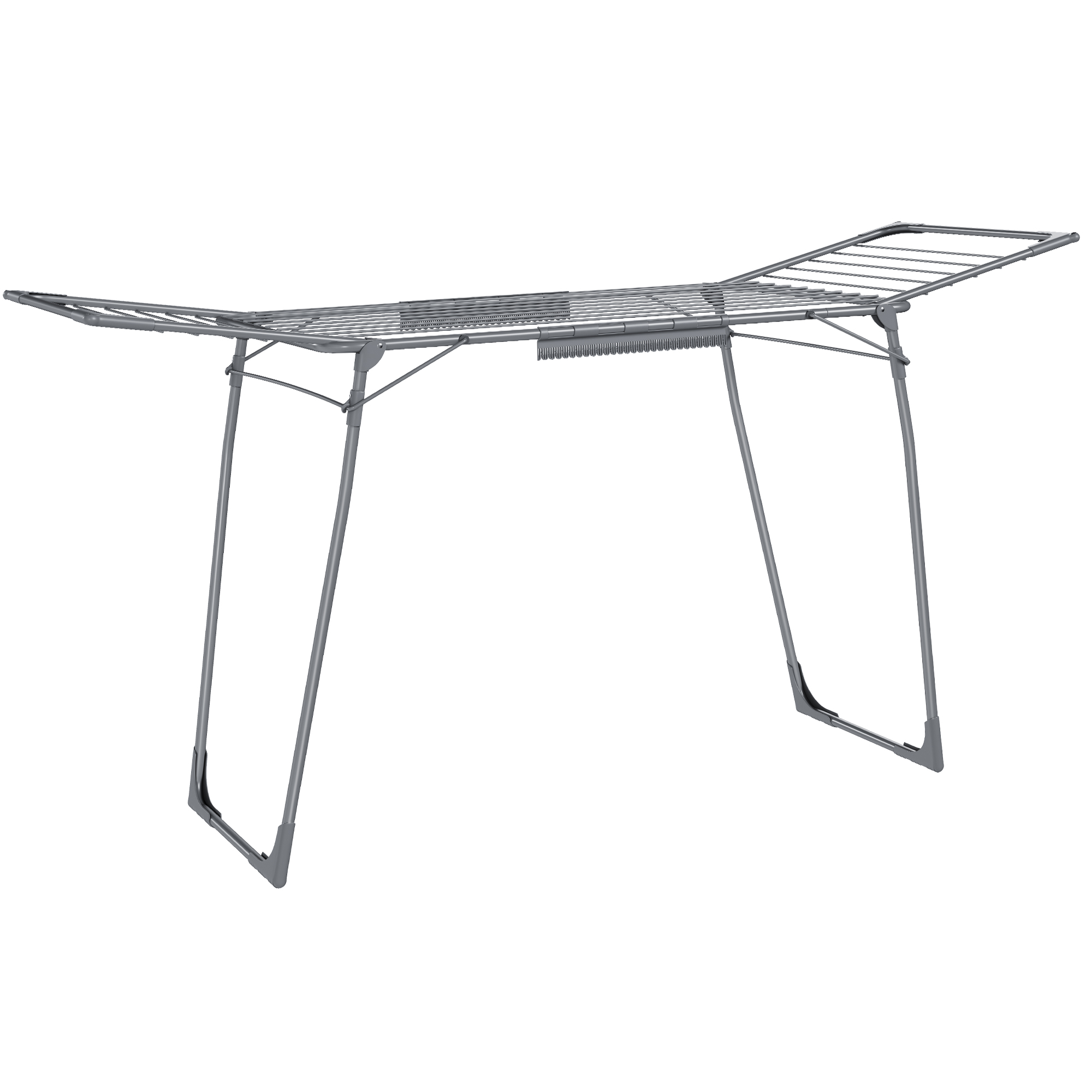 SONGMICS Appendiabiti da terra, 56,5 x 173 x 96,5 cm, Appendiabiti ad ala salvaspazio con porta calzini, in metallo per vestiti, asciugamani, biancheria, grigio/bianco