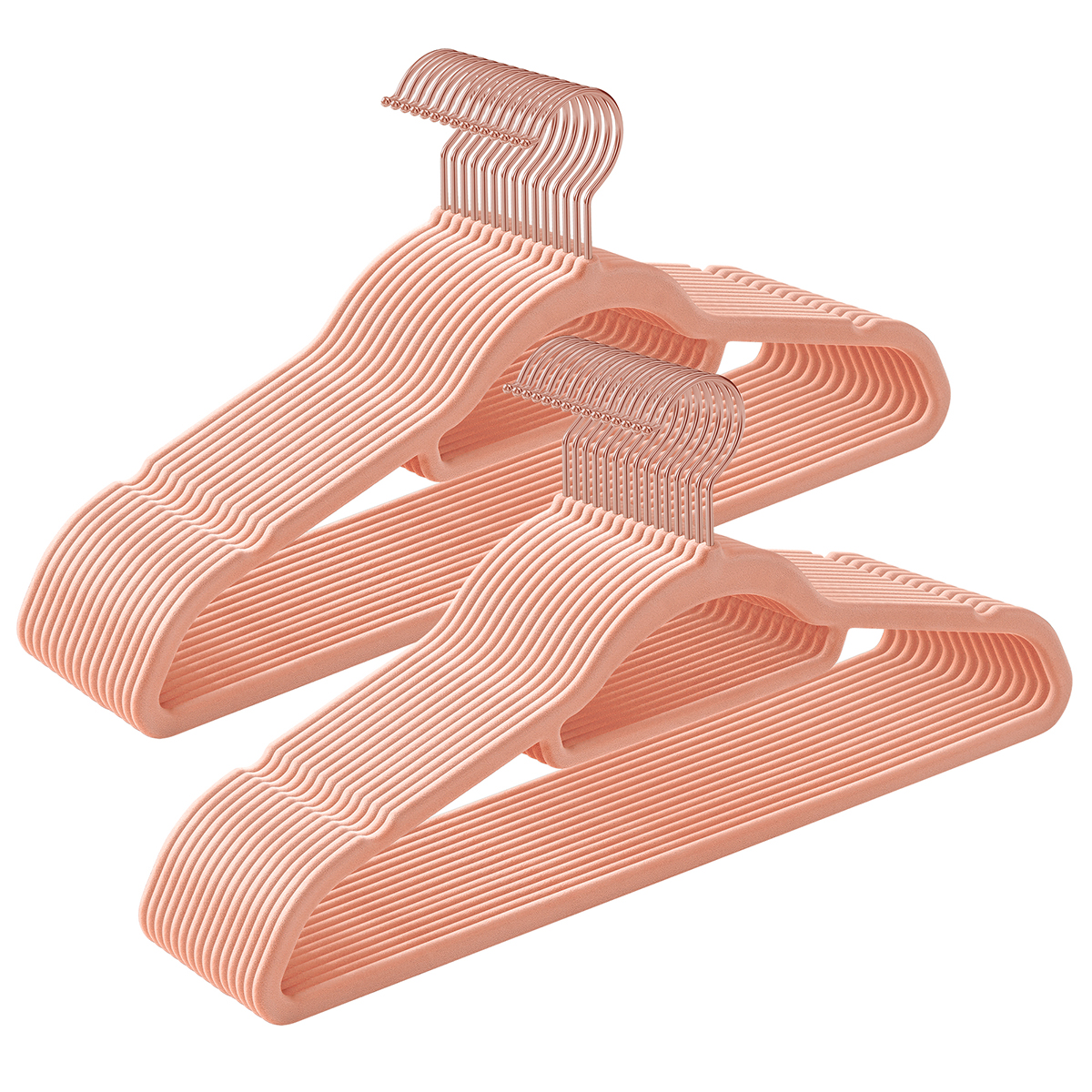 SONGMICS Appendiabiti in Velluto, Set da 30, Antiscivolo, con Barra per Cravatta e Gancio Oro Rosa, Spessore 0,6 cm, Salvaspazio, Lunghezza 43,5 cm, per Cappotti, Vestiti, Pantaloni, Rosa