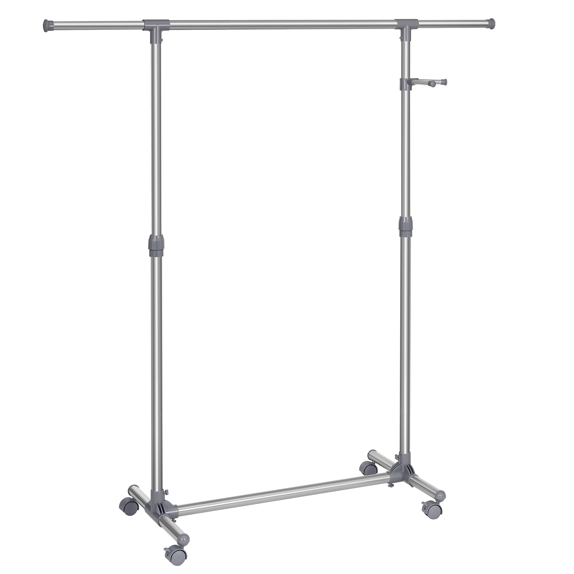 SONGMICS Appendiabiti Regolabile, Stendibiancheria con Ruote, Tubo Rivestito in Acciaio Inox, con Barre Estensibili per Appendere Abiti, Barra Porta Accessori, Argento e Verde Salvia