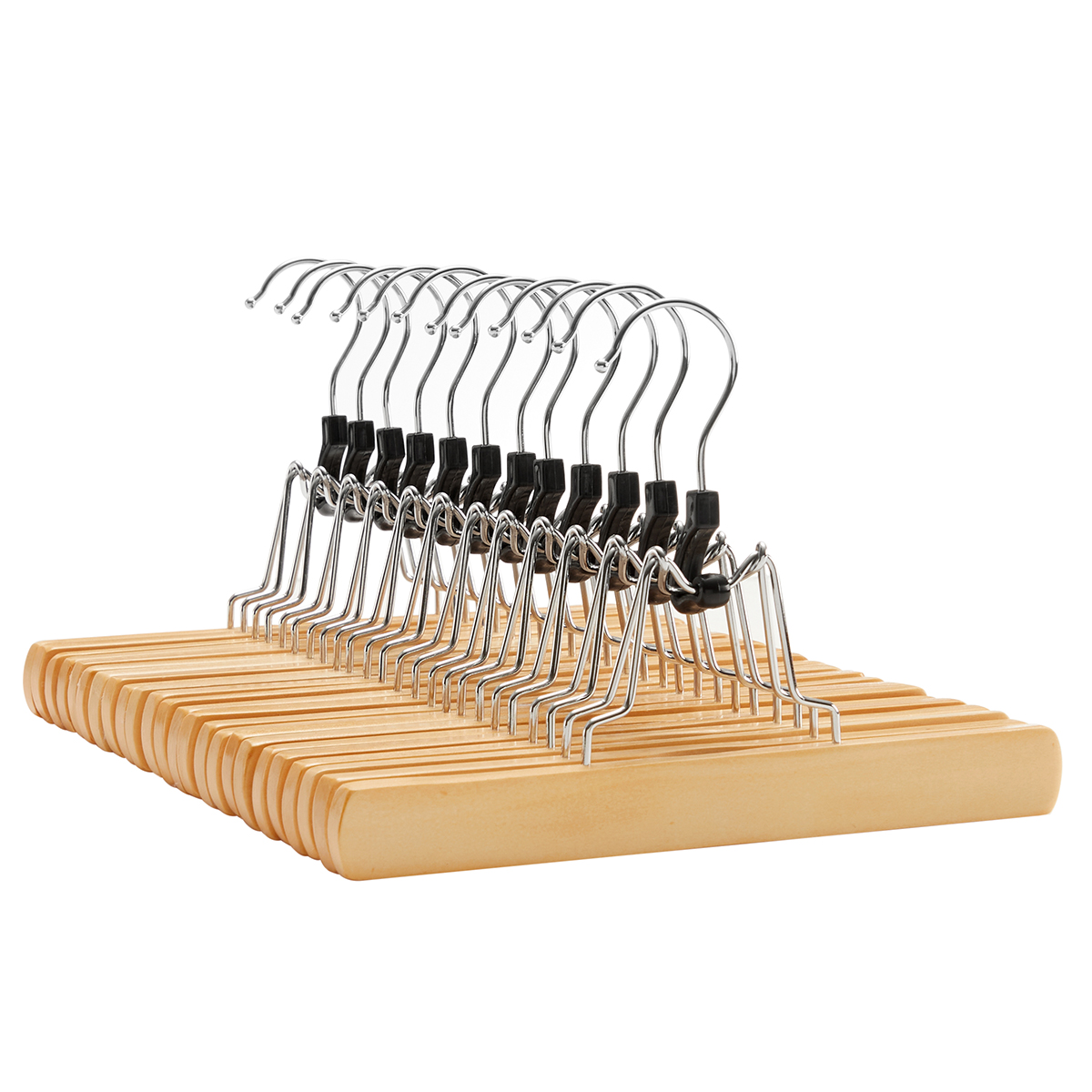 SONGMICS Appendini in Legno per Pantaloni e Gonne, Antiscivolo, Set da 12 Pezzi, Gancio Rotante a 360° ° Ganci cromati, lunghezza 25 cm, colore naturale.
