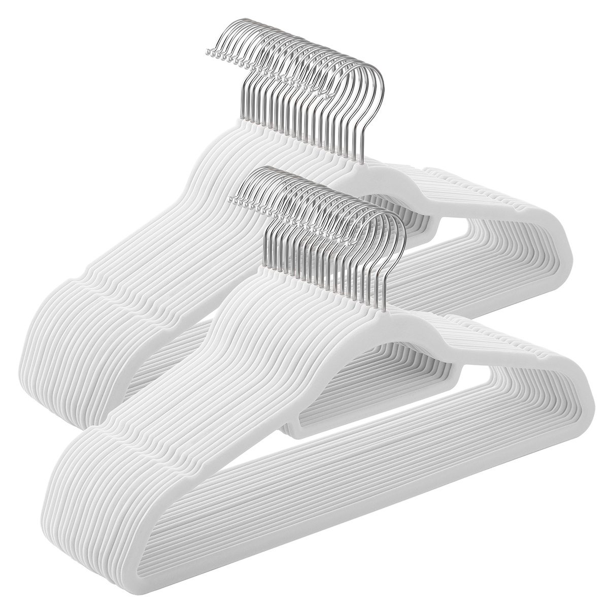 SONGMICS Appendini in Velluto, Confezione da 50, Antiscivolo, Spessore 0,6 cm, Spazio Minimo, Ganci Rotanti a 360°, Larghezza 43,5 cm, per Cappotti, Giacche, Vestiti, Pantaloni, Bianco