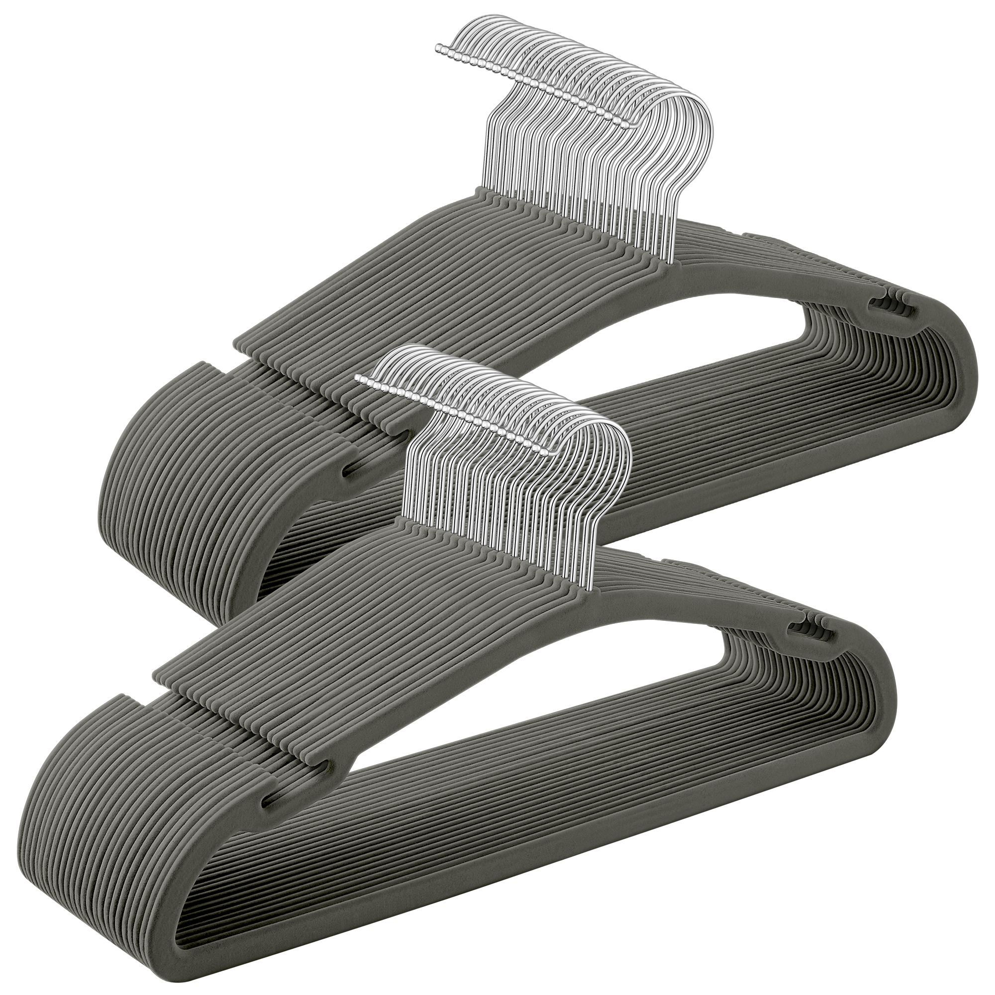 SONGMICS Appendini in Velluto, Set di 50 Appendini per Abiti, 43 x 21 cm, Appendini Antiscivolo con Intagli, Barra per Pantaloni, Gancio a 360° ° Risparmia Spazio, per Armadio, Grigio/Nero