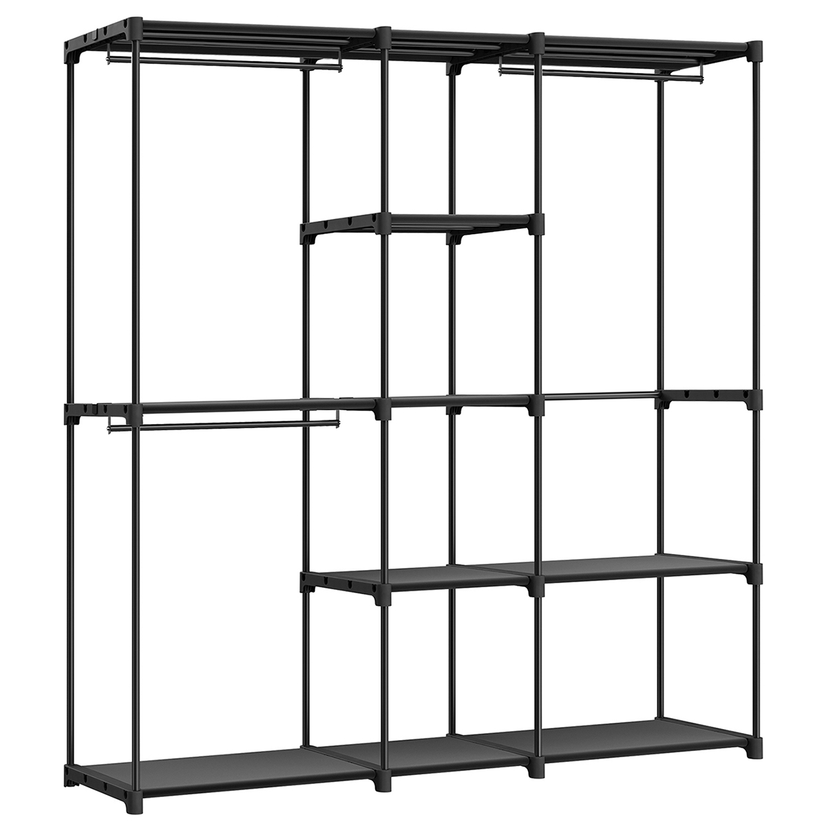 SONGMICS Armadio, Appendiabiti, Guardaroba, con Barre, Spogliatoio, Ripiani in Tessuto, Struttura in Metallo, 182 x 43 x 182 cm, Nero Inchiostro/Mauve/Nero e Grigio