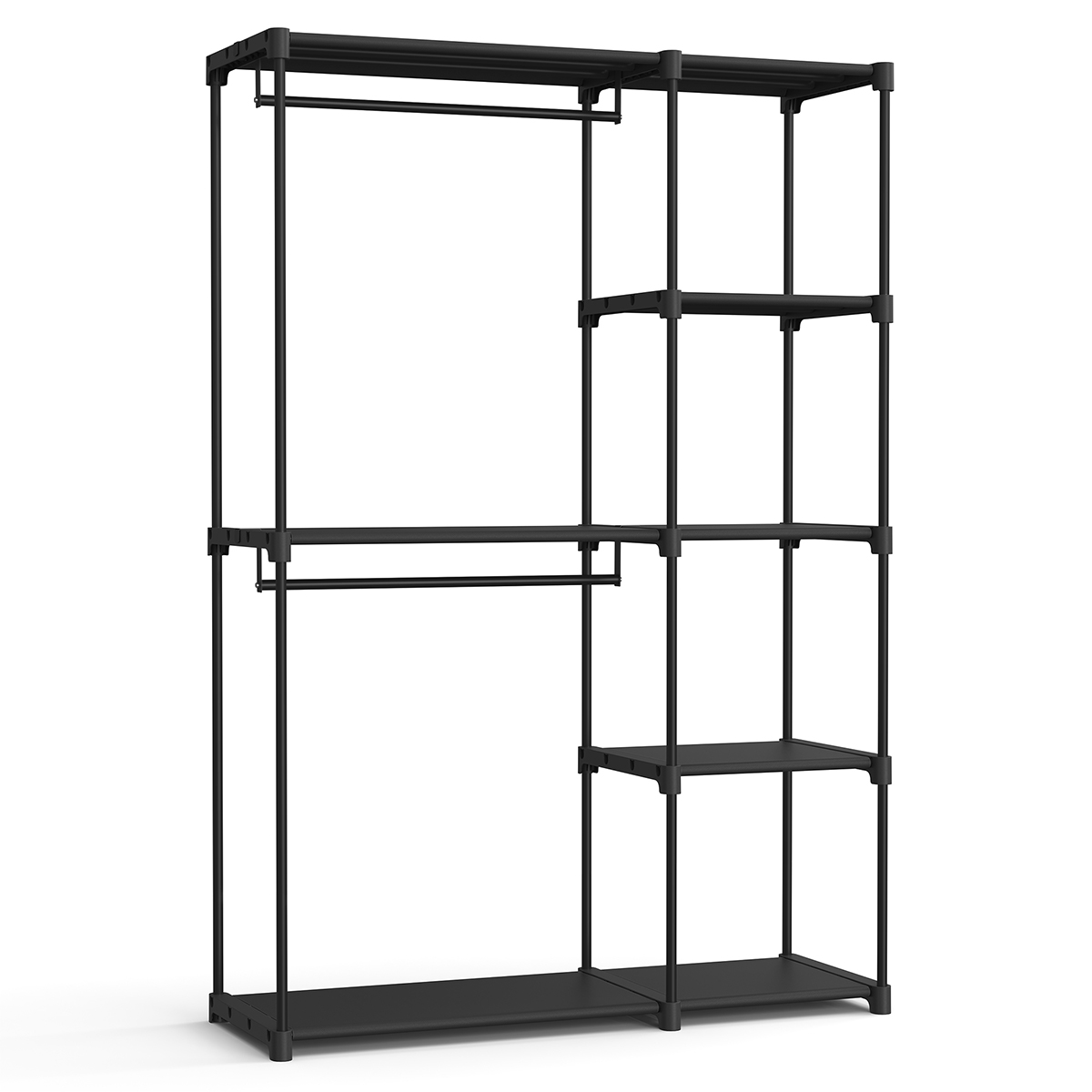 SONGMICS Armadio, Armadio Pieghevole, Appendiabiti con Barre, Armadio con Scomparti Aperti, Organizer Portaoggetti, Armadio, Camera da Letto, 43 x 124 x 182 cm, Nero/Taupe