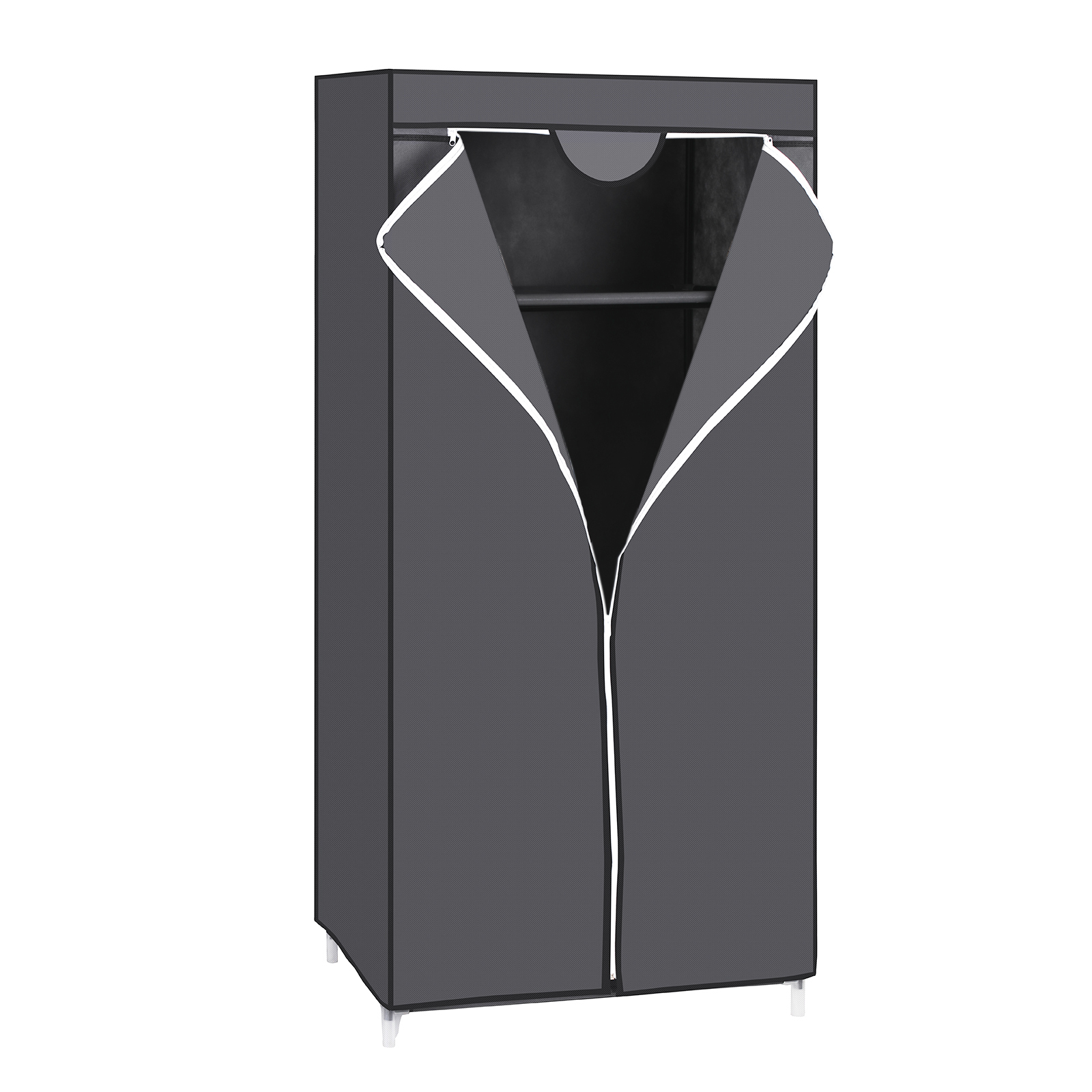 SONGMICS Armadio Pieghevole in Tessuto con Asta Appendiabiti, Organizer per Vestiti, Scarpe, Giocattoli - Salvaspazio 75 x 45 x 160 cm - Grigio/Nero