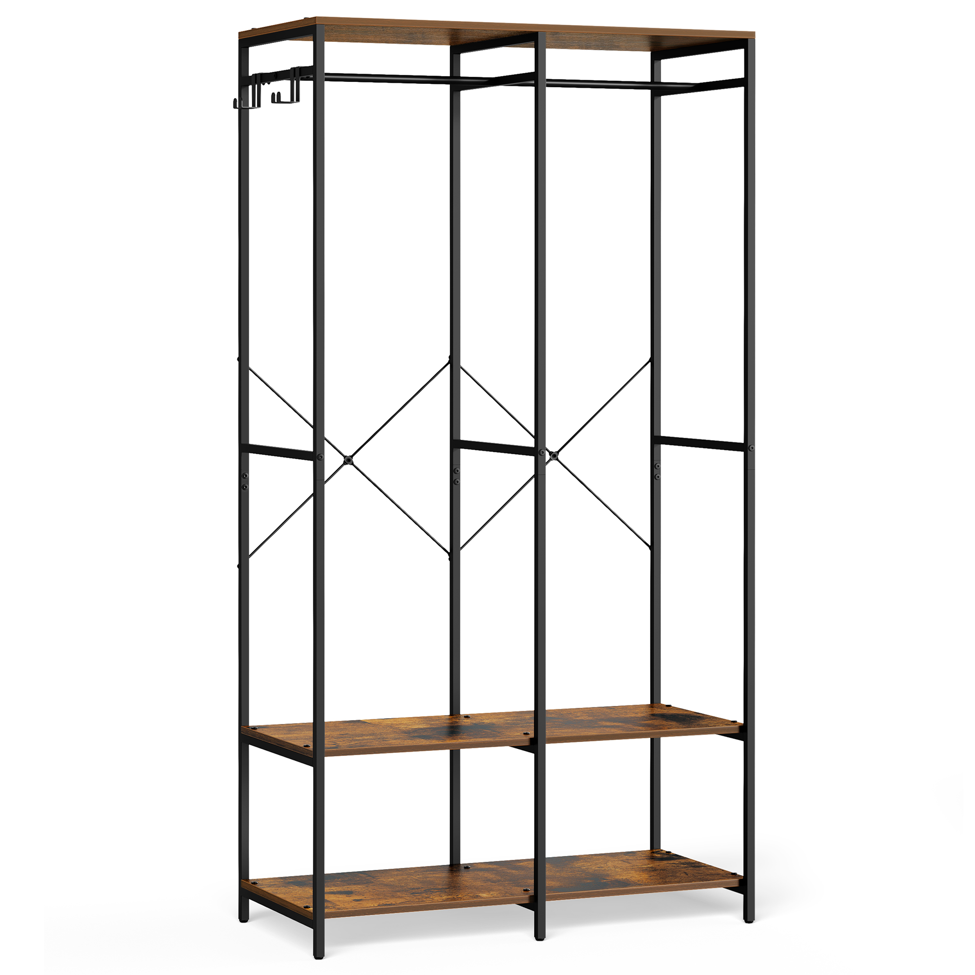 SONGMICS Armadio Portatile, Armadio Pieghevole, Appendiabiti, Organizer per Armadio, con Barre per Appendere, Ripiani Portaoggetti, Ganci Rimovibili, 40 x 94,5 x 180 cm/40 x 141 x 180 cm, Marrone