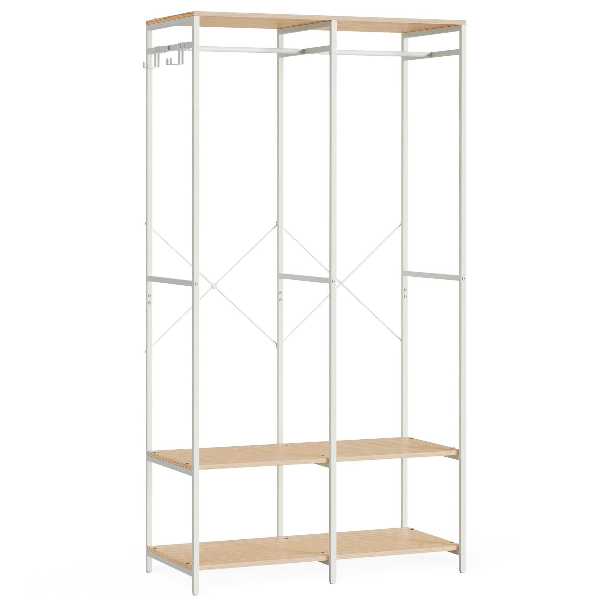 SONGMICS Armadio Portatile per Abiti, Armadio Pieghevole, Appendiabiti, Organizer per Armadio, con Barre per Appendere, Ripiani Portaoggetti, Ganci Rimovibili, 40 x 94,5 x 180 cm, Beige Naturale