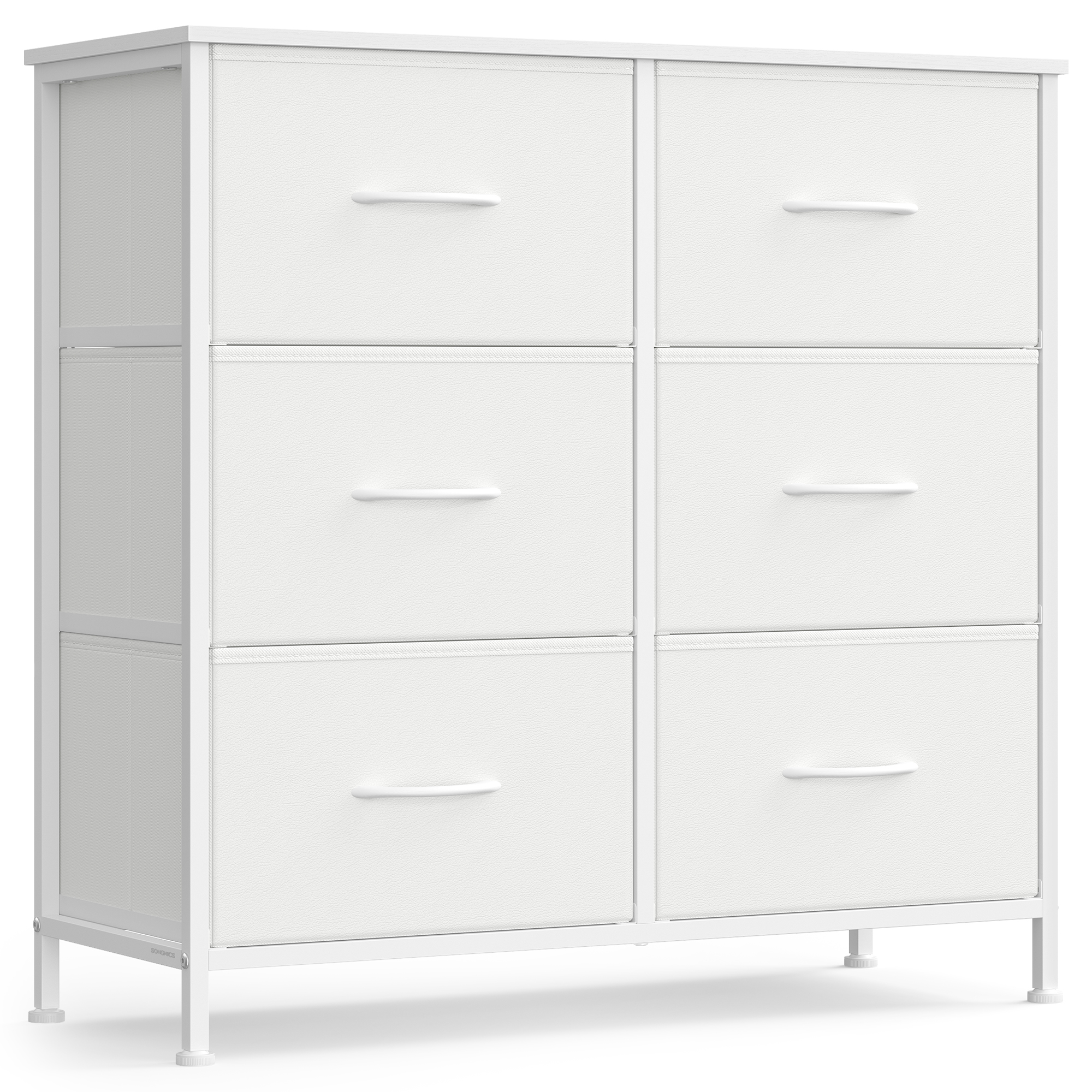 SONGMICS Cassettiera, 6 Cassetti in Tessuto, Acciaio, MDF, Tessuto Non Tessuto, per Camera da Letto, Guardaroba, Ingresso, Soggiorno, Bianco Nuvola e Bianco Neve